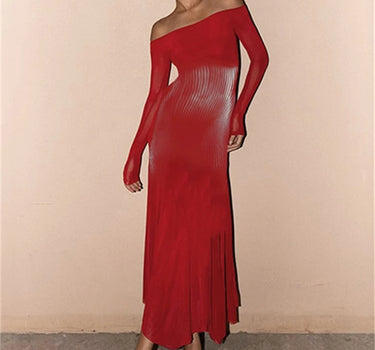 Red Off Shoulder Maxi Bodycon Dress