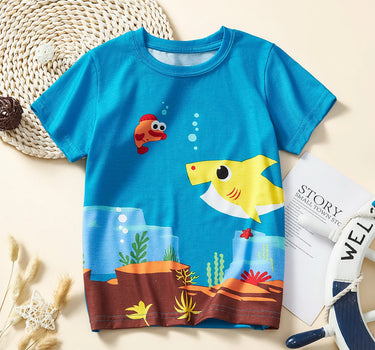 Summer Little Boy Blue T-Shirt Kid Cartoon Print Clothes Baby Outdoor